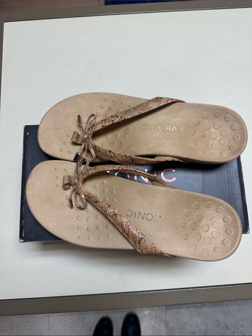 Last One! Brand New!! Vionic Rest Bella Gold Cork Thong Sandals